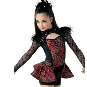 Weissman Black & Red Burgundy Feather In love w/ Monster Dance Costume IC 10172